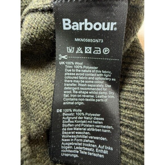 Barbour Mens M Half Zip Sweater Olive Green Wool Faux Suede Elbow Patches Mock - Picture 4 of 12